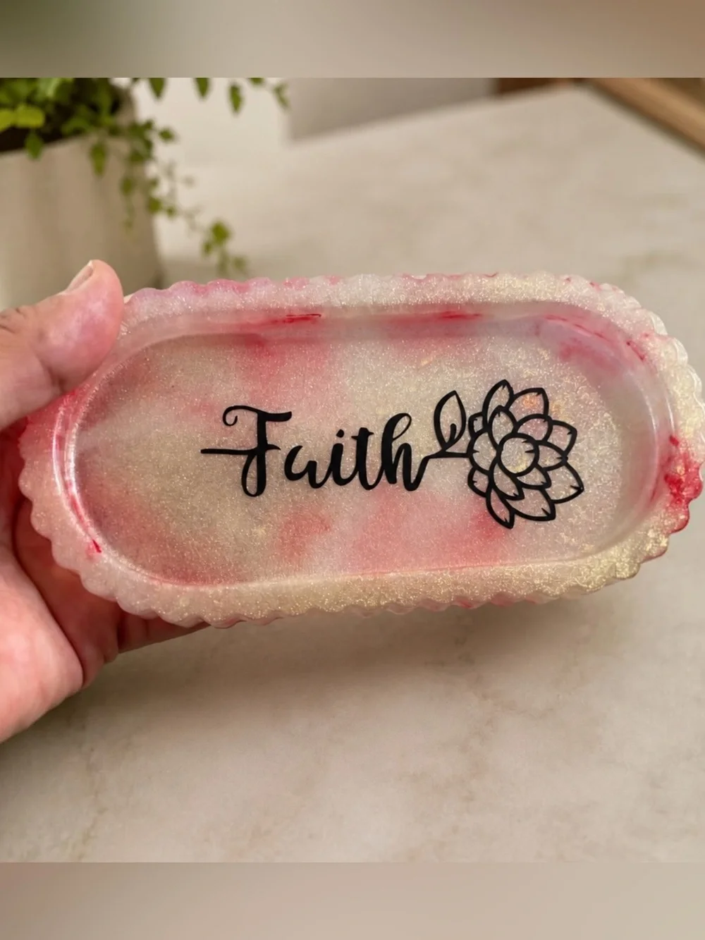 Faith Pink and Gold Resin Vanity Tray